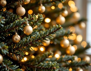 Golden Christmas Branches with Sparkling Ornaments