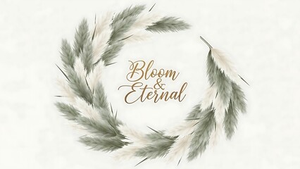 Elegant feather wreath with Bloom Eternal text.