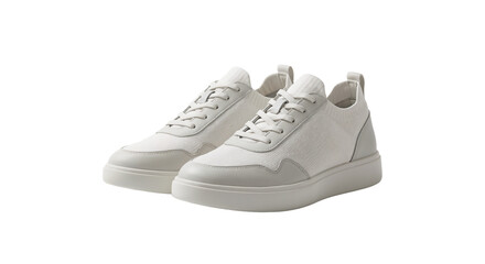 White sneakers displayed on a plain background showing a simple design suited for casual wear and everyday activities
