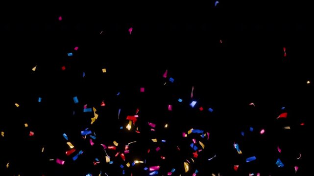 Colorful confetti explosions from both sides overlay on green screen and alpha channel
