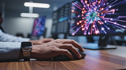 Person working on computer with data visualization - Powered by Adobe