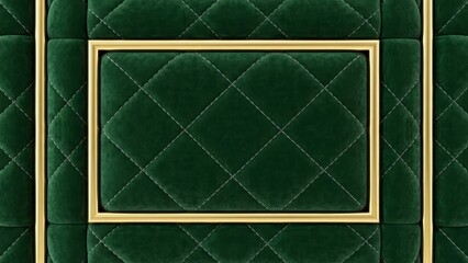 Luxurious Dark Green Quilted Velvet Panel with Golden Frame Detail, Elegant Upholstery Texture.