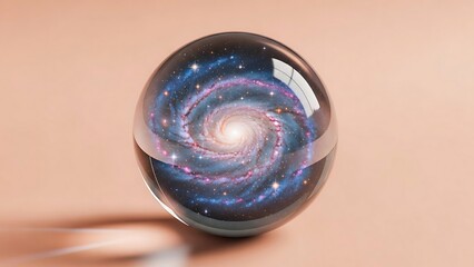 Glass marble with galaxy spiral design.
