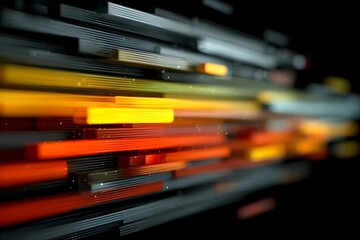 Colorful glowing rectangular bars extend diagonally across a dark background.