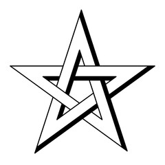 Interlaced pentagram, left-handed version of a five-pointed star with shadow effect. Sometimes known as pentalpha, pentangle, or star pentagon. From Greek word pentagrammon, meaning five lines. Vector