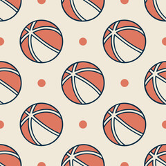 Seamless Basketball Pattern Design For Sportswear, Activewear And Playful Backgrounds With Balls And Dots