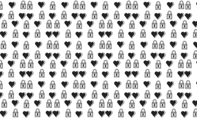 Black and White Heart and Lock Pattern Background Design