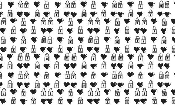 Black and White Heart and Lock Pattern Background Design
