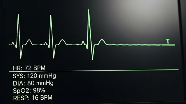 Medical Heart Rate Monitor Display Screen.