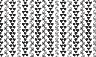 Black and White Heart and Lock Pattern Background Design