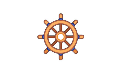 Vintage wooden ship steering wheel with blue accents