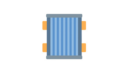 Modern blue and gray air conditioning unit with orange fins