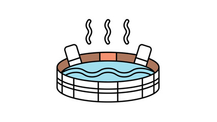 Wooden hot tub with steam rising on white background