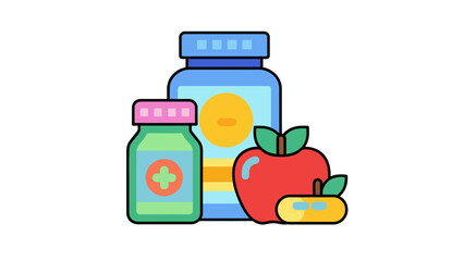 Healthy lifestyle with supplements and fresh apple