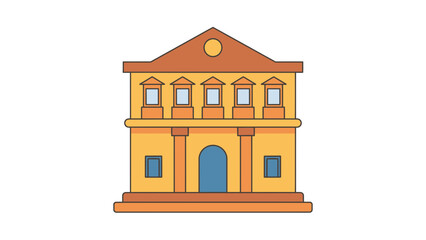 Modern two-story yellow building with brown roof