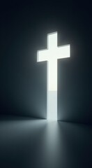 Obraz premium Cross in a dark room with light coming through it