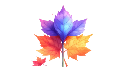 Colorful stylized leaves in autumnal hues on black background