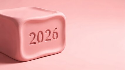 Pink Cube with the Year 2026 Embossed on its Surface.