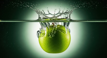 A lime splashing into water with a green background.
