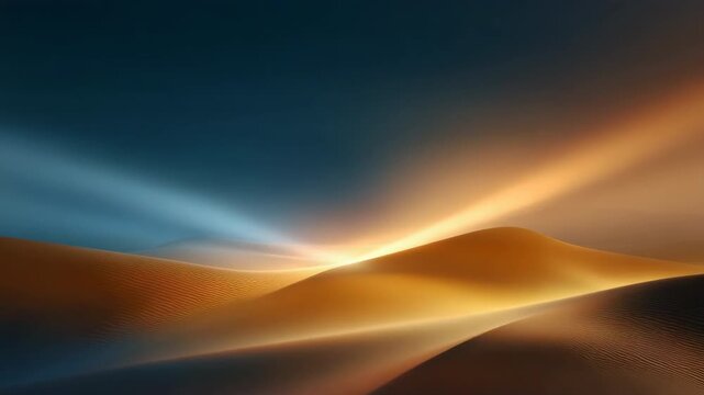 Dramatic sunset over rolling desert dunes with colorful sky