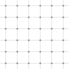 Seamless Dotted Grid with Plus Symbols Pattern Background. Minimal Geometric Layout for Planners Page, Notebook Sheet Math Graph, UI, Stationery. Popular Cross Patterns Collection. Vector Illustration