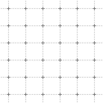 Seamless Dotted Grid with Plus Symbols Pattern Background. Minimal Geometric Layout for Planners Page, Notebook Sheet Math Graph, UI, Stationery. Popular Cross Patterns Collection. Vector Illustration