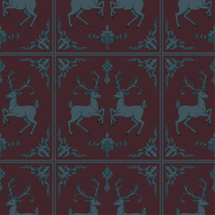 Regal Deer Damask in Classic Delft Tile