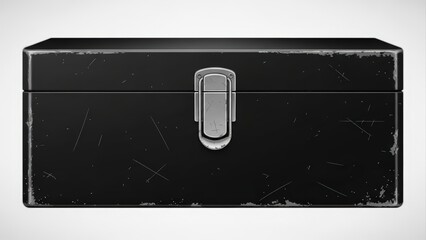 Vintage Black Metal Toolbox with Silver Latch and Worn Edges.