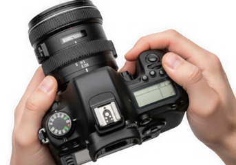 Hands holding a professional dslr camera