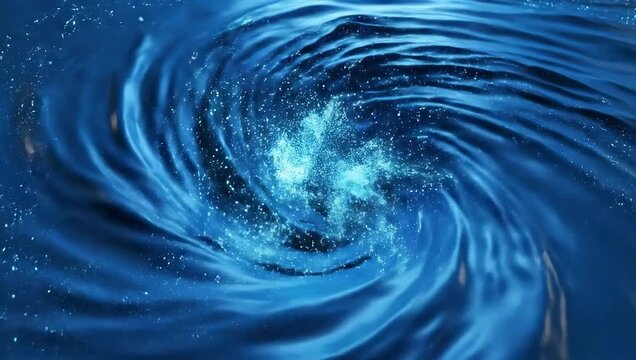 Swirling Blue Water Vortex With Glowing Particles In Center Deep Abstract Background With Stars