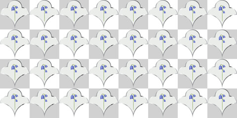 Vector seamless rectangular pattern with repeating spring blue flowers in decorative shapes. Suitable for textiles, wallpaper, packaging, stationery, fabric printing, and surface design.