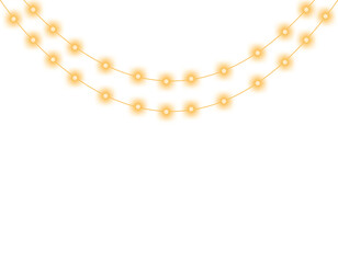 Obraz premium Glowing Golden String Lights Garland Isolated on a Transparent Background – Festive Decorative Illumination
