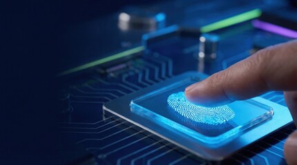 Fingerprint scanning technology cybersecurity lab digital innovation high-tech environment close-up view user authentication concepts