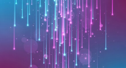 A vibrant, abstract background featuring pink and blue neon lines and dots against a gradient purple and blue background.