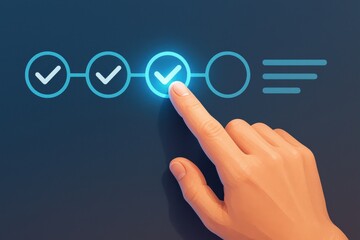 User interacting with digital checklist interface, symbolizing task completion and productivity. Concept of efficiency, technology, and modern workflows in digital environments.