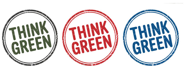 Think green stamp and label set with various eco-friendly signs and rubber stamp icons for organic product certification