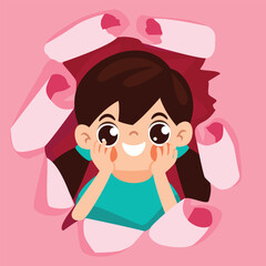 Cartoon Kid Punching The Paper