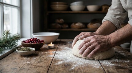 Baking artisan bread cozy kitchen food preparation rustic environment close-up view culinary craftsmanship