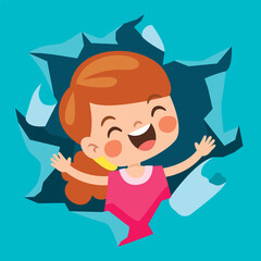 Cartoon Kid Punching The Paper