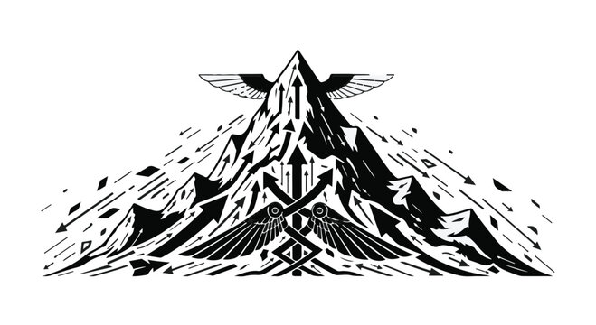 Majestic mountain range landscape with bird in flight abstract illustration for nature and travel concepts with modern artistic style - Powered by Adobe