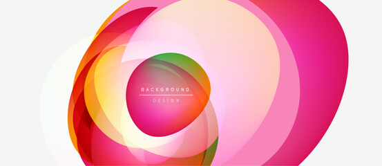 Obraz premium Abstract colorful layers create dynamic visual effect. Pink, orange, green hues blend seamlessly, forming circular design. Modern background.