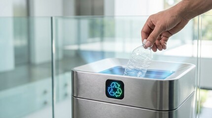 Recycling action responsible waste disposal in modern office environment focus on sustainability and innovation