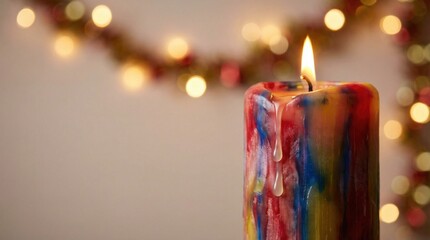 Festive candle lighting ceremony cozy living room decorative art warm atmosphere close-up view celebration of light and color