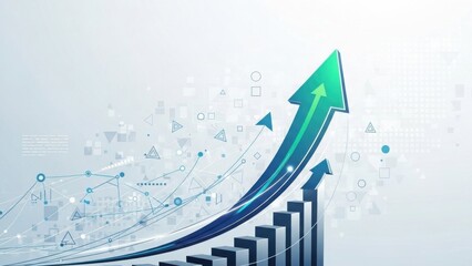 Modern Digital Business Growth Concept Illustration with Upward Arrow and Bar Chart