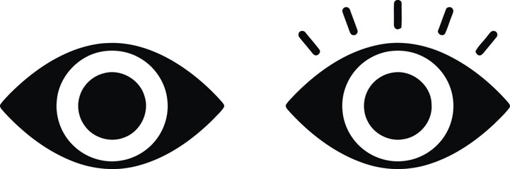 Two Black Eyes Icons in Flat Style Look and Vision Concept Showing Opening and Closing on Transparent Background Eye Care Oculist Medical Logo Design Vector Illustration