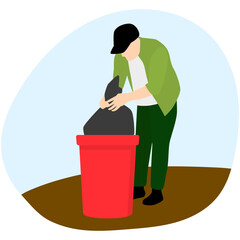 People Throwing Garbage in Bin Illustration