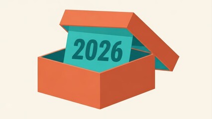 Open Box with 2026 Calendar Inside Representing Future Planning and Time Capsule Concept.