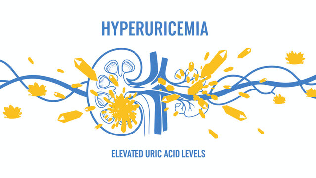 Hyperuricemia and Kidney Health Illustration &ndash; Uric Acid Crystals in Bloodstream.