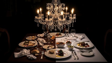 Luxurious dinner table with candelabra.