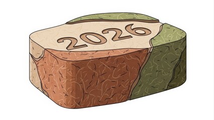 2026 Year Engraved on Stone Block Illustration.